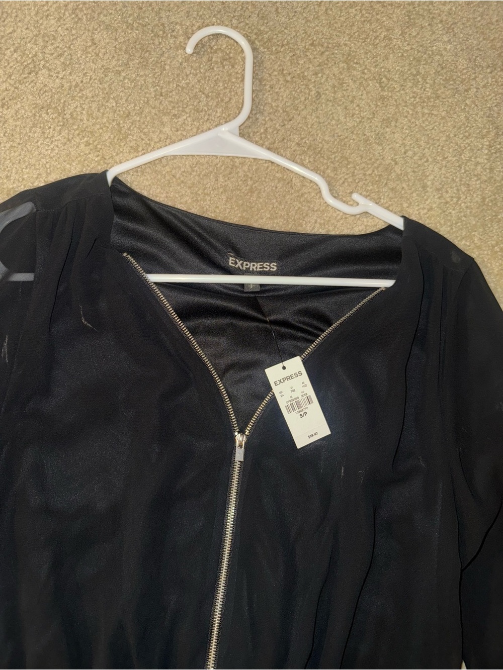 Express Black Sheer Long-Sleeve Zip Romper - Picture 2 of 5
